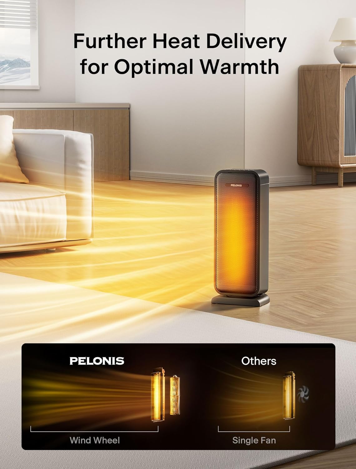Pelonis 1500W Electric Space Heater - Portable Ceramic Heater with Thermostat & Remote | Ideal for Bedroom & Office