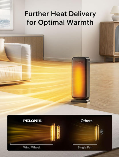 Pelonis 1500W Electric Space Heater - Portable Ceramic Heater with Thermostat & Remote | Ideal for Bedroom & Office