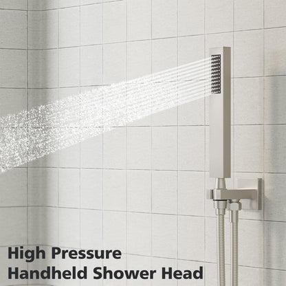 Gabrylly Shower System Brushed Nickel, Rain Shower head with handheld Shower Spray Combo, Rainfall Shower Faucet Set Complete, High Pressure 10" Stainless Steel Shower Valve Set