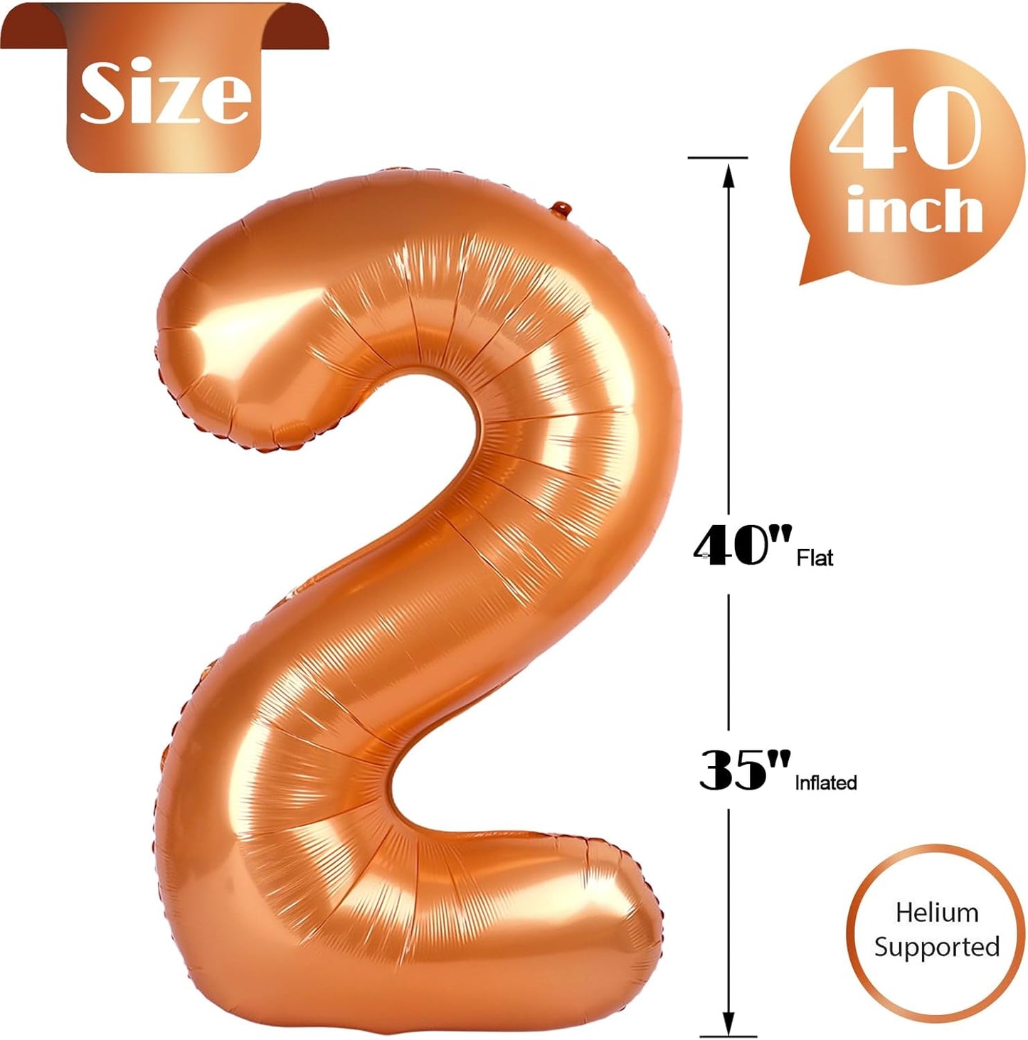 Orange Number 2 Balloon - 40 Inch 2nd Birthday Decoration for Toddlers | Sparkling Party Decor