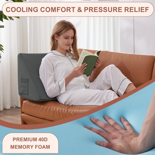 Knee Wedge Pillow, Memory Foam Leg Pillow Bed Wedge for Sleeping, Post Surgery Triangle Pillow Wedge for Knee Support, Leg Elevation, Knee Hip Back Pain Relief (23.6" x 23" x 7.9", Large Size, Black)