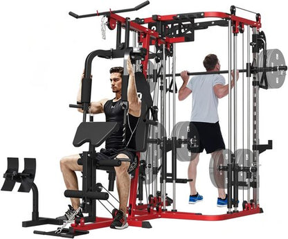 All-In-One Home Gym System - Multi-Function Smith Machine with Cable Crossover | Full Body Workout Trainer