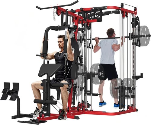 All-In-One Home Gym System - Multi-Function Smith Machine with Cable Crossover | Full Body Workout Trainer