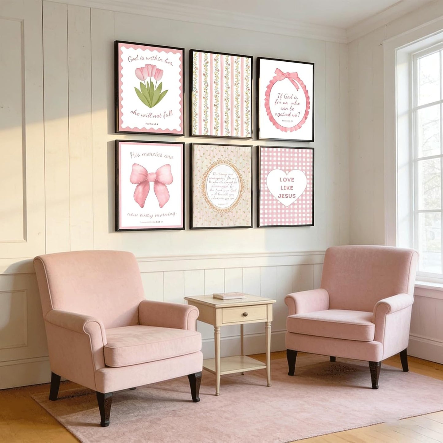 Skiennix Pink Bible Verses Wall Art - Trendy Floral Scripture Prints for Girls' Room | 8x10in Unframed