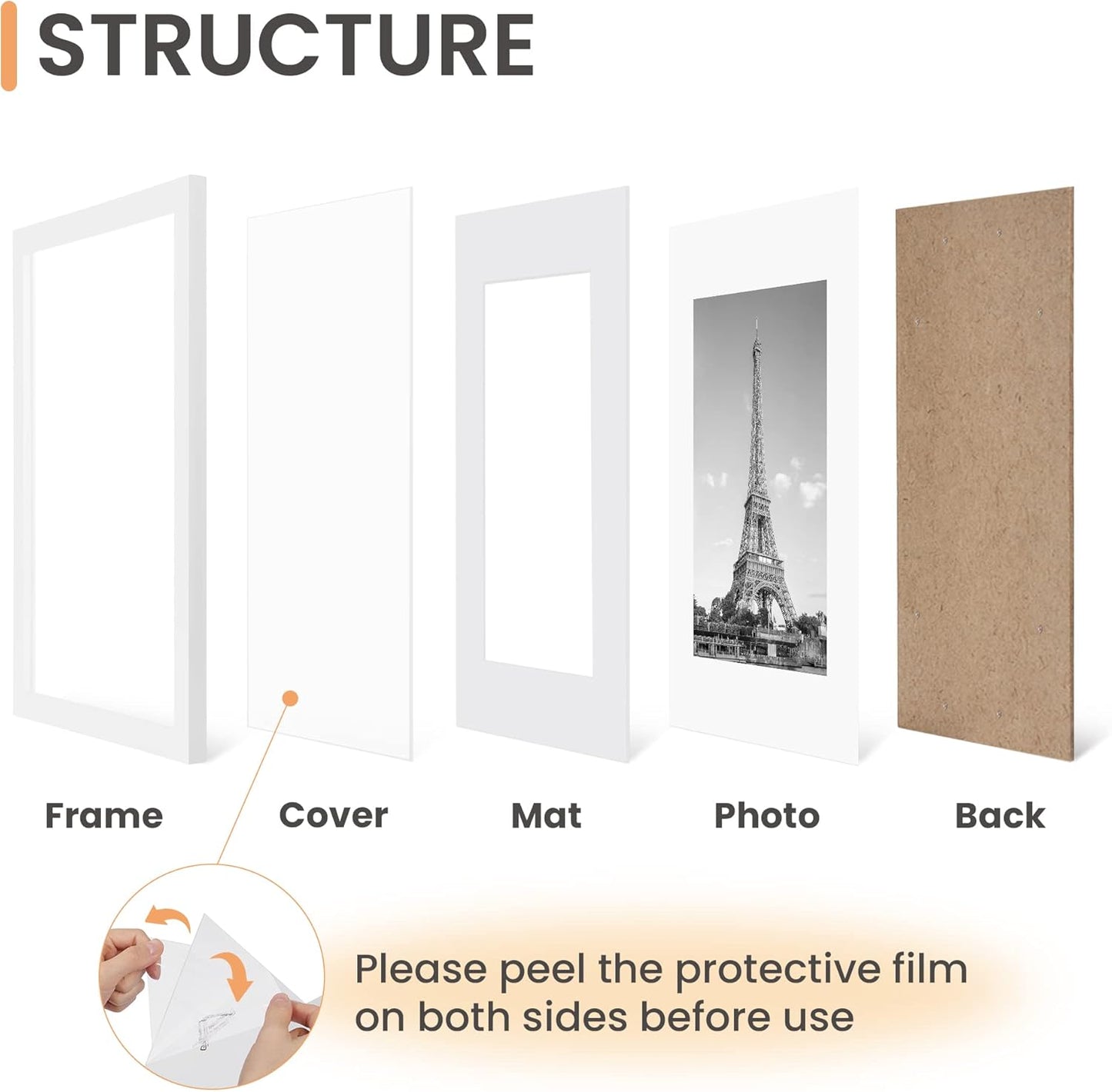 Upsimples 11x14 Picture Frame Set of 5 - Display 8x10 or 11x14 Photos | Elegant White Wall Gallery Frames