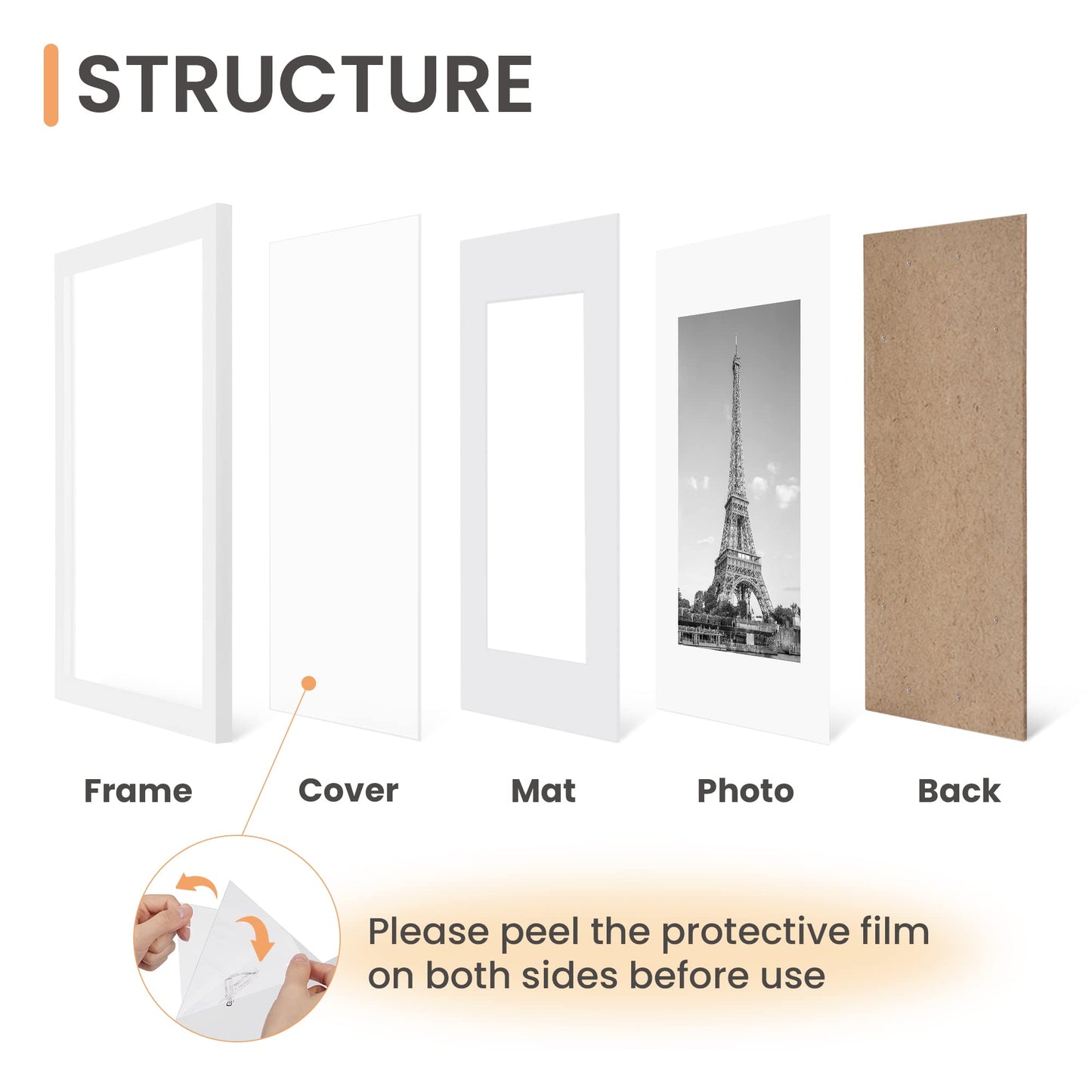 upsimples 13x19 Picture Frame Set of 5, Display Pictures 11x17 with Mat or 13 x 19 Without, Wall Gallery Poster Frames, White