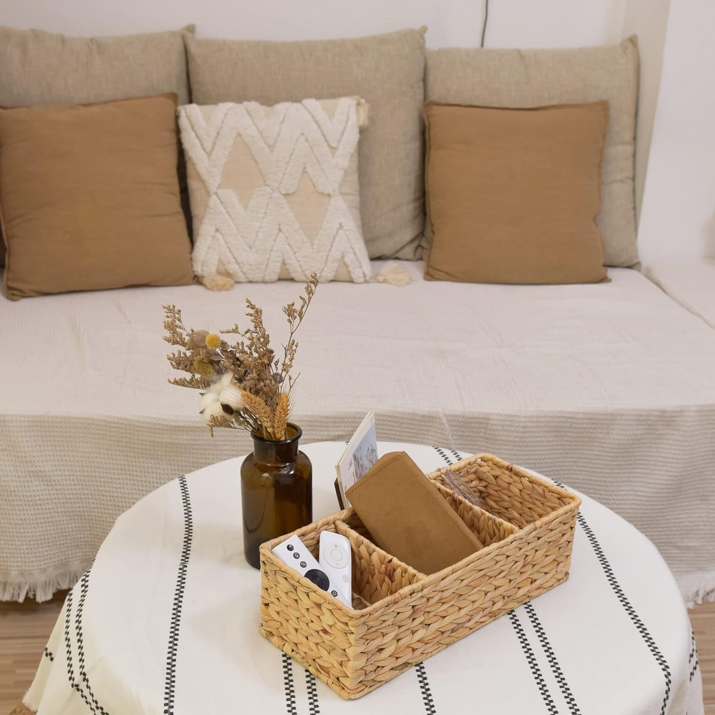 StorageWorks Wicker Basket - Stylish 3-Section Storage Solution for Shelves & Toilet Tanks | 2-Pack
