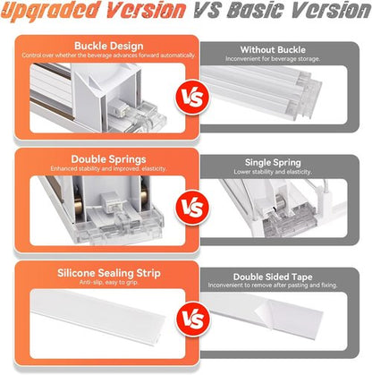 Drink Organizer - Self-Sliding Soda Can Holder for Fridge | Adjustable Width, Holds 15+ Cans (3 Rows, 38 CM)