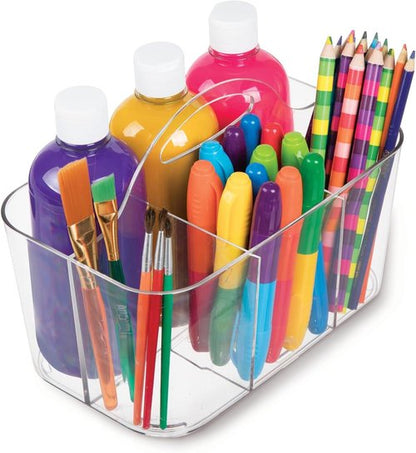 mDesign Craft Storage Organizer Caddy - Portable Tote for Art & Sewing Supplies - Clear with Handle