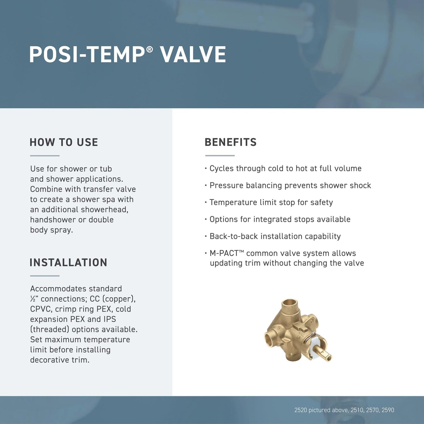 Moen Gibson Chrome Posi-Temp Pressure-Balancing Modern Valve Handle Only Trim, Valve Required, T2901