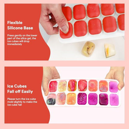 Airabc Silicone Ice Cube Trays - Easy-Release 14-Cube Design | BPA-Free & Stackable with Removable Lid