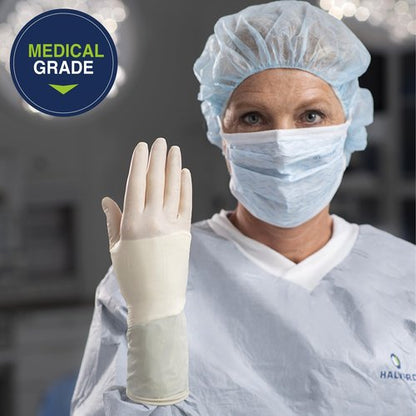 HALYARD Micro Surgical Gloves Sterile Neoprene Individually Wrapped Pairs Powder Free Medical Disposable Gloves, 5.9 mil, Size 7.0 Medium, Cream, SGL85070 (Box of 50 Pairs - 100 Total)