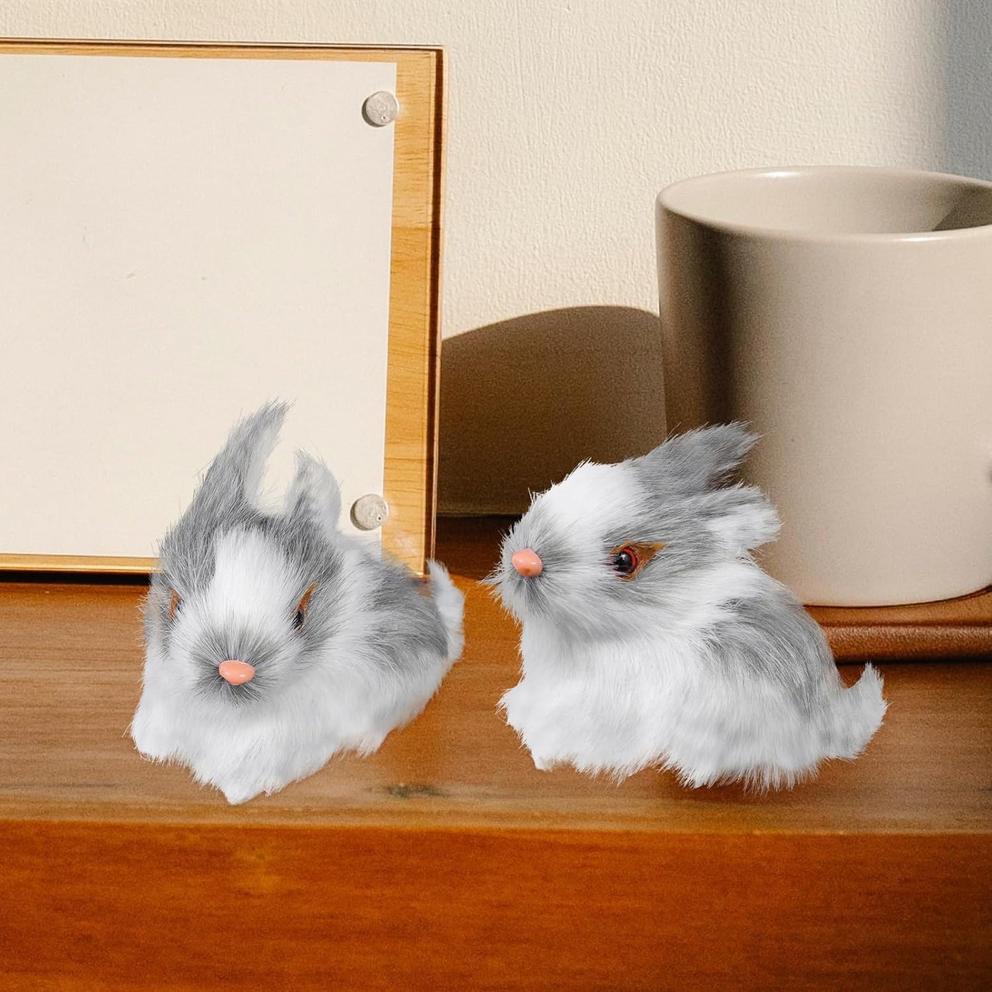 VICASKY Easter Rabbit Figurines - Realistic Mini Furry Bunnies for Basket Decor | 4-Piece Set