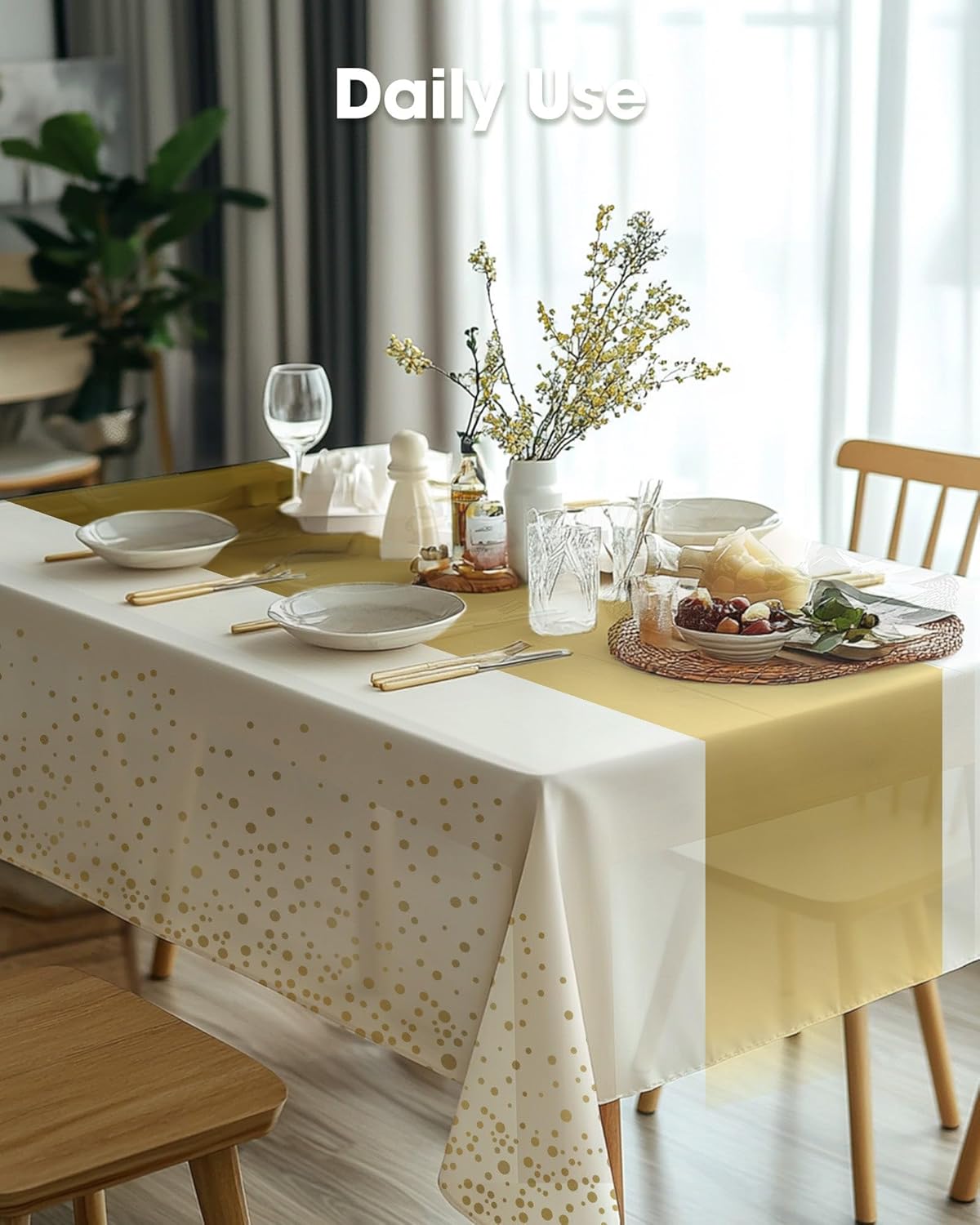 Pureegg Disposable Plastic Tablecloths - 10 Pack, 54 x 108 Inch, Sturdy & Leakproof, White Gold for Graduation Parties