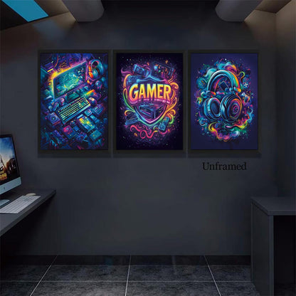 Yolbcdr Gaming Posters - Set of 3 Cool Video Game Wall Art Prints | Unframed 16x24in Canvas Decor