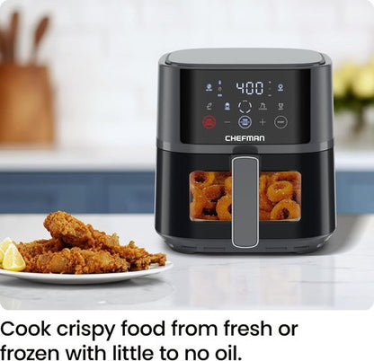 Chefman Air Fryer - 4 QT Compact Air Fryer with Hi-Fry Technology & Easy-View Window - Grey