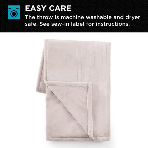 Brookstone Oversized Electric Heated Throw - Heated Blankets - 4 Heat Settings, 4-Hour Auto Shut Off, 100% Polyester, 50"x60" - Taupe