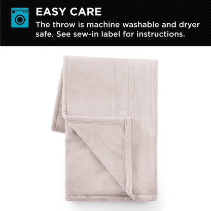 Brookstone Oversized Electric Heated Throw - Heated Blankets - 4 Heat Settings, 4-Hour Auto Shut Off, 100% Polyester, 50"x60" - Taupe
