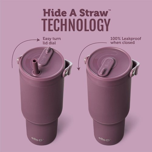 Ello Oasis Go+ 32oz Tumbler - Reusable Insulated Stainless Steel Cup | 100% Leakproof, 24-Hour Cold, Wild Raspberry