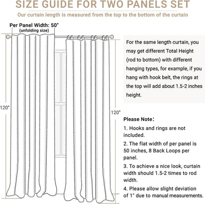 Skiennix 100% Blackout Linen Curtains - Thermal Insulated Drapes for Bedroom | 50" W x 120" L, Cream, 2 Panels Set