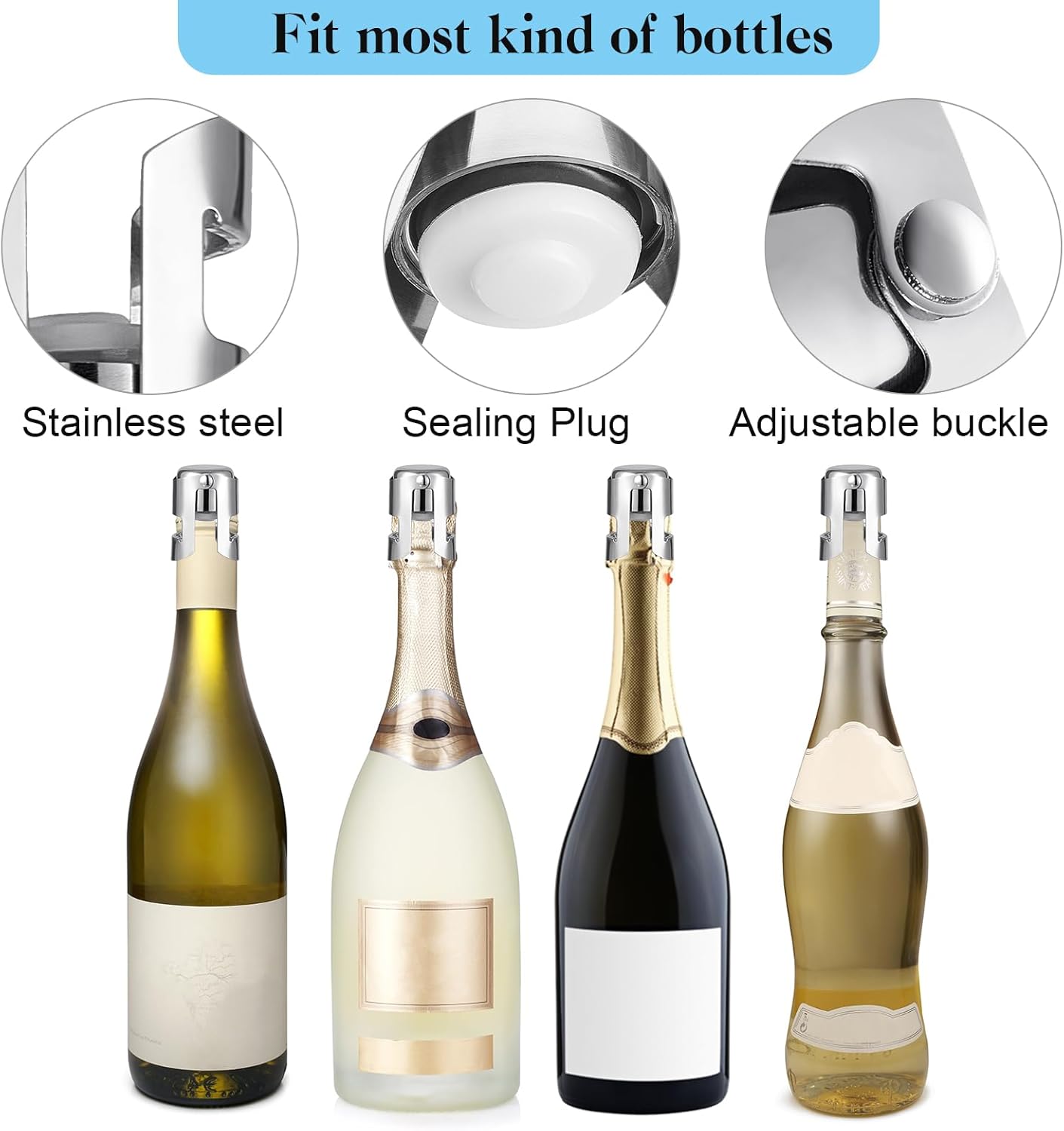 Tessco for you 12 Pcs Stainless Steel Champagne Stopper Bulk Reusable Bottle Sealer Wine Corker Champagne Cork Stopper Saver Plug for Prosecco Sparkling (Silver)