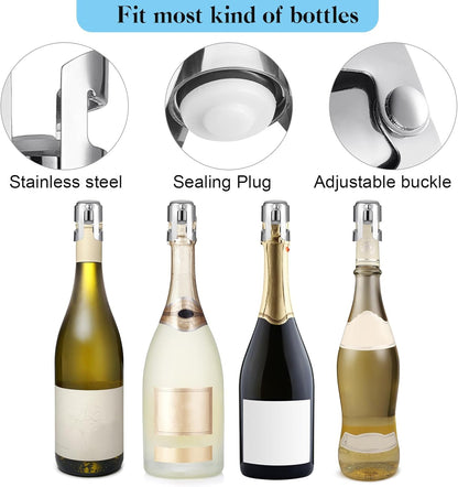 Tessco for you 12 Pcs Stainless Steel Champagne Stopper Bulk Reusable Bottle Sealer Wine Corker Champagne Cork Stopper Saver Plug for Prosecco Sparkling (Silver)