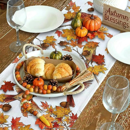 Fall Table Runner 13x72 Inch Cardinals Maple Leaf Burlap Autumn Decor