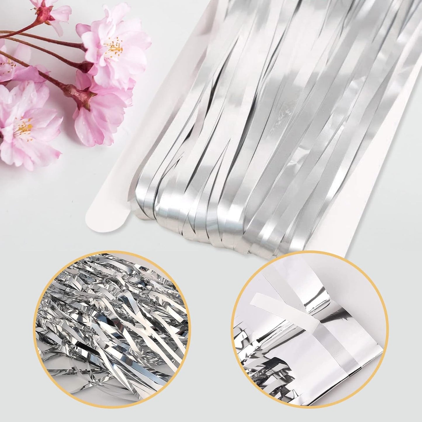 Skiennix Silver Foil Curtain Backdrop - 20 Pack Metallic Tinsel Fringe | 3.2ft x 8.2ft for Parties & Photo Booths