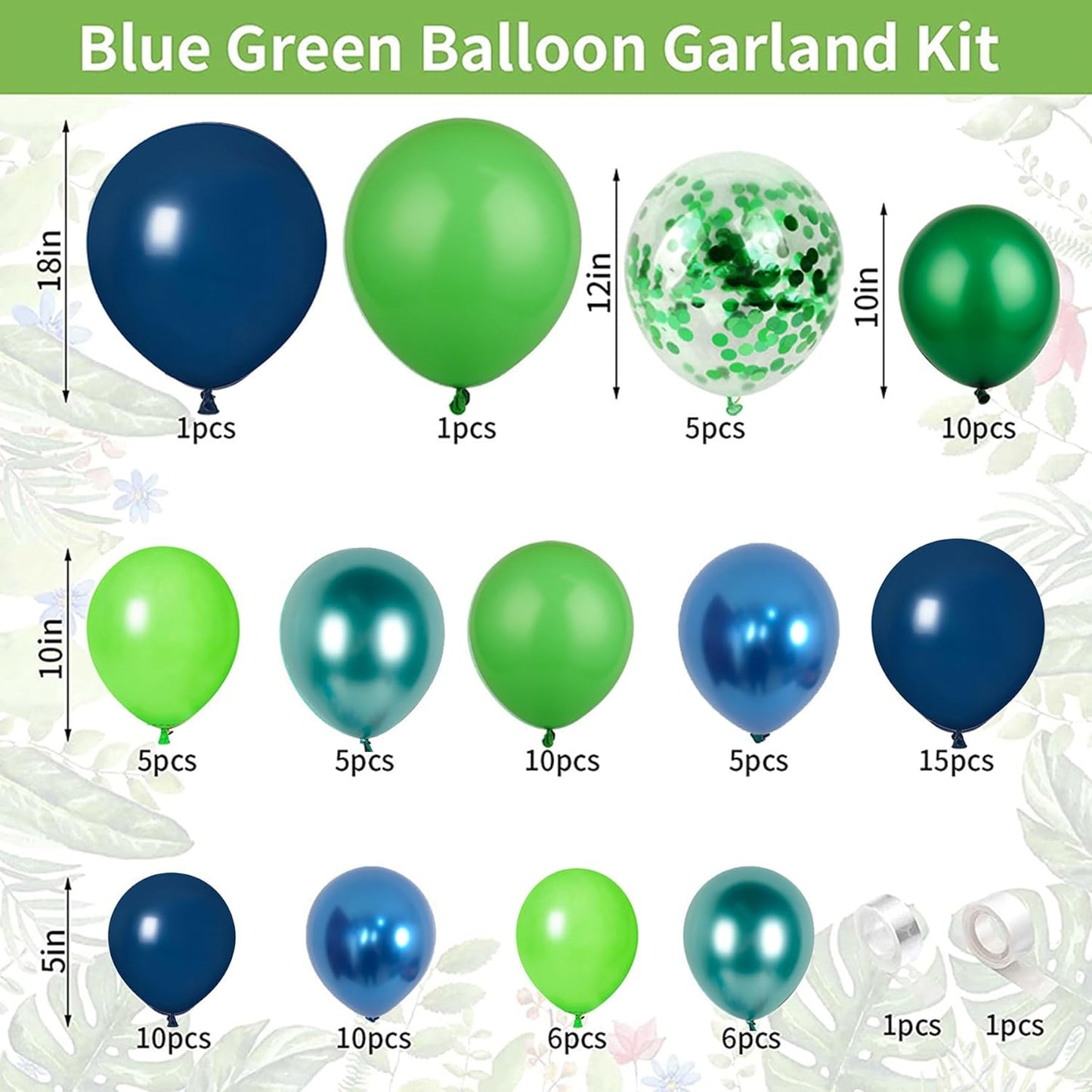 Skiennix Balloon Garland Arch Kit - Dark Blue & Green Latex Balloons with Confetti | Perfect for Weddings & Parties