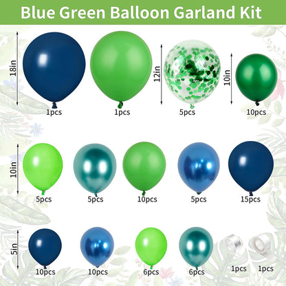 Skiennix Balloon Garland Arch Kit - Dark Blue & Green Latex Balloons with Confetti | Perfect for Weddings & Parties