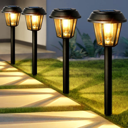 Priddop Solar Pathway Lights - 12 Pack Waterproof Outdoor Lights | 3000K Warm White Bulbs for Garden & Driveway