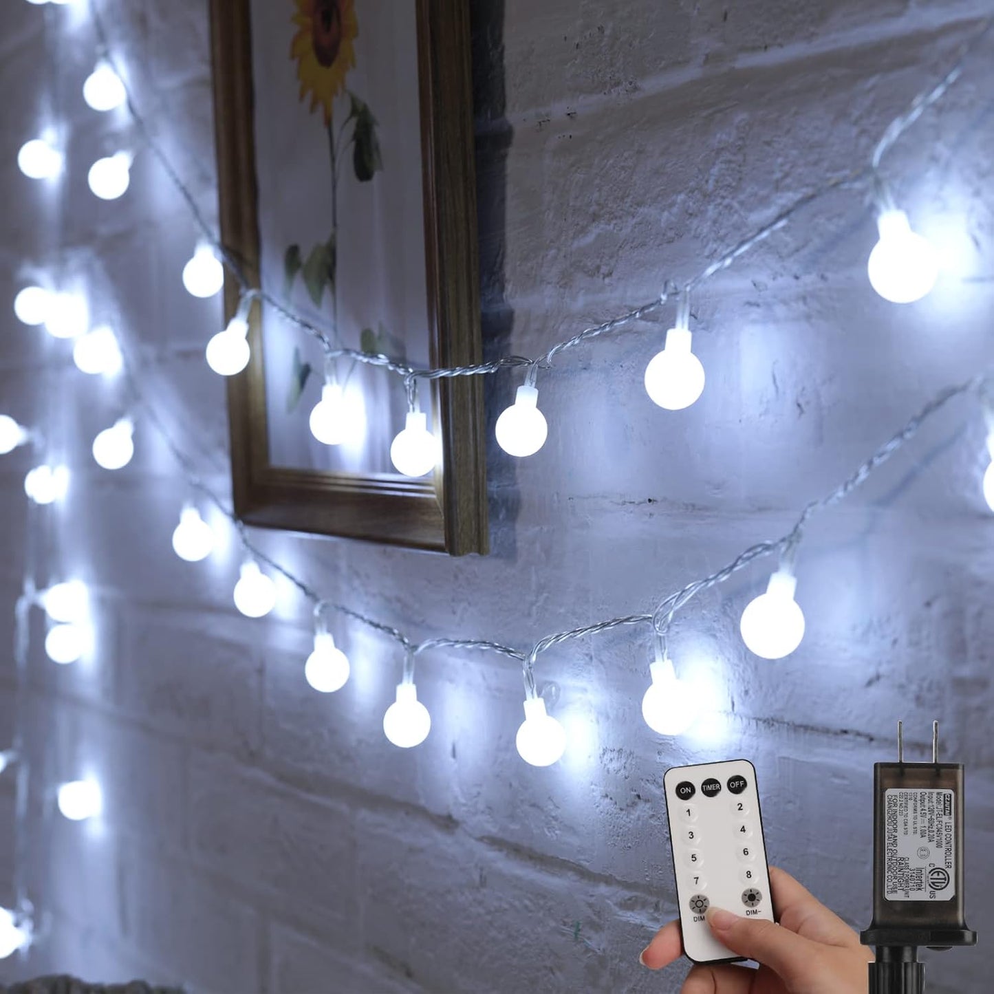 Minetom 33 Feet Globe Ball String Lights - 100 LED Waterproof Fairy Lights with Remote | Pure White for Indoor & Outdoor Decor