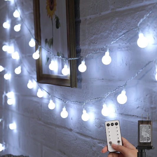 Minetom 33 Feet Globe Ball String Lights - 100 LED Waterproof Fairy Lights with Remote | Pure White for Indoor & Outdoor Decor