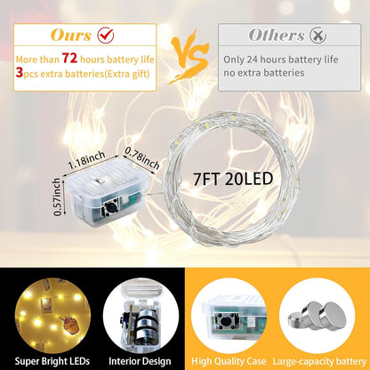 Skiennix 100 Pack Fairy Lights - 7Ft 20 LED Twinkle String Lights | Battery Operated, Waterproof, Warm White for Weddings & Parties