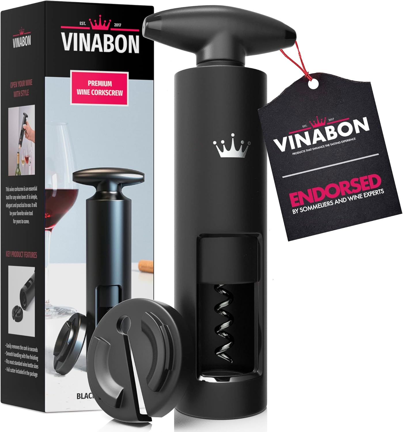VINABON Self-Pulling Wine Opener - Updated 2026 Professional-Quality Twister Wine Corkscrews with Wine Foil Cutter - Manual Easy-Turn Wine Bottle Opener Corkscrew. Includes WineGuide Ebook