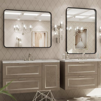 LOAAO 24X32 Inch Black Metal Framed Bathroom Mirror for Wall, Matte Black Bathroom Vanity Mirror Farmhouse, Large Rounded Rectangle Mirror, Anti-Rust, Hangs Horizontally or Vertically