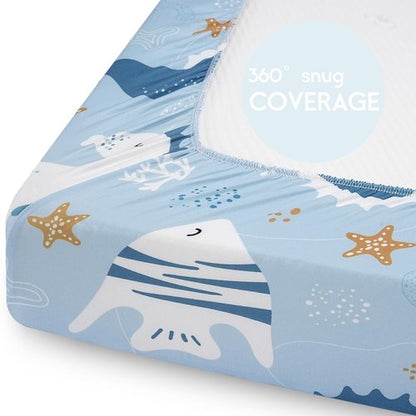 Yoofoss Pack and Play Sheets Fitted, Mini Crib Sheets 2-Pack for Pack N Play Mattress, Stretchy Playard Sheet, Soft and Breathable Submarine World