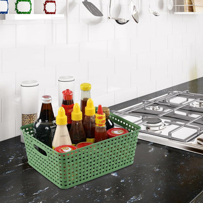 Medium Plastic Baskets - Woven Storage Organizers for Home | Set of 4