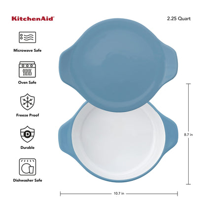 KitchenAid Round Baker Vitrified Stoneware, 8.66in 11.14in 3.78in, Blue Velvet