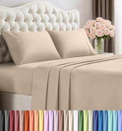 Utopia Bedding King Size Sheet Set – 4 Piece Bed Sheets, Soft and Breathable Microfiber, Includes 1 Fitted Sheet, 1 Flat Sheet and 2 Pillowcases – Oeko Tex (Sand)