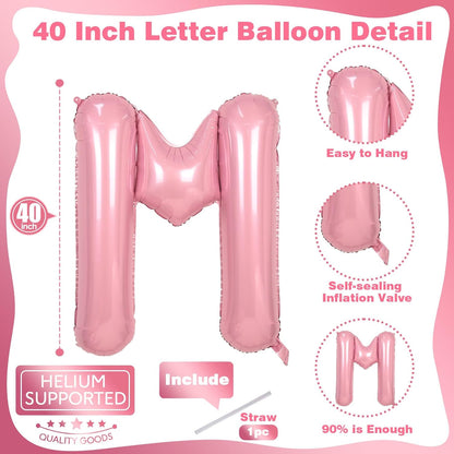 Skiennix 40-Inch Pastel Pink Letter Balloon - Giant Mylar Alphabet M for Birthday Party Decor