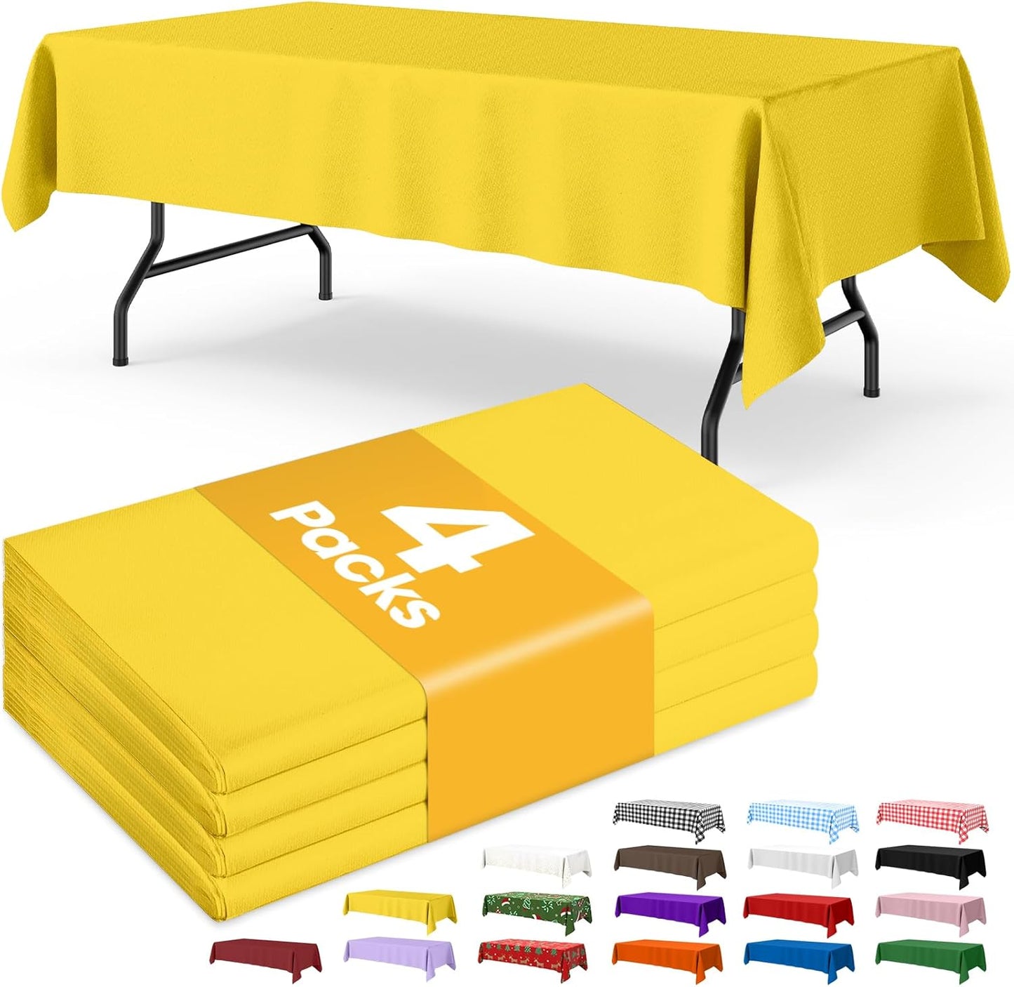 Niuara Yellow Plastic Tablecloth - 4 Pack 54" x 108" Disposable Cover for Easter & Holiday Gatherings