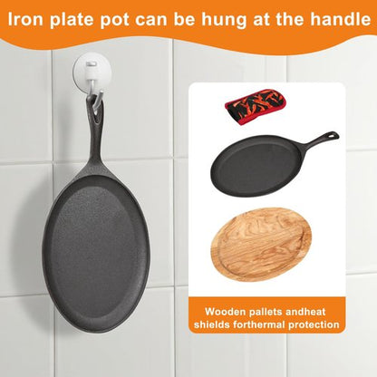 4 PCS Fajita Skillet, Cast Iron Skillet Set, Sizzler Plates With Wooden Base And Handle Cover, Steak Plates, Cast Iron Plates for Home Party Eating