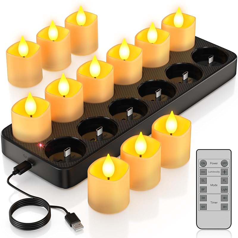 Rechargeable Flameless Candles with Remote & Charging Base — 12pcs with Charging Station