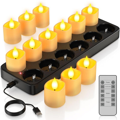 Rechargeable Flameless Candles with Remote & Charging Base — 12pcs with Charging Station
