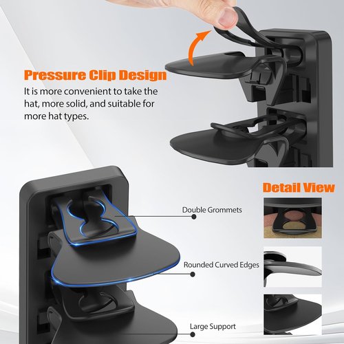 Hat Organizer - Skiennix Baseball Cap Rack Holds Up to 40 Hats | Strong Adhesive Wall Storage (Black)