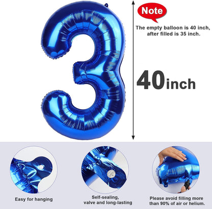 Number 3 Balloons - 40 Inch Navy Blue Birthday Balloon for Three Year Old Celebrations