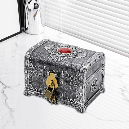 Ancient Silver Pirate Treasure Box with Lock - Kids Jewelry Storage Chest 14x11x10.5 cm