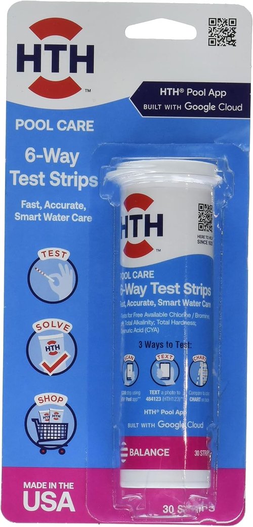 HTH 1276 Swimming Pool Test Strips - 6-Way Water Chemical Tester | 30 Strips for Accurate Testing