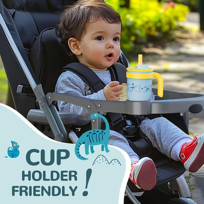 KXIAOCHEN Toddler Tumbler - Spill-Proof 14 Oz Insulated Stainless Steel | BPA-Free, Blue Dinosaur